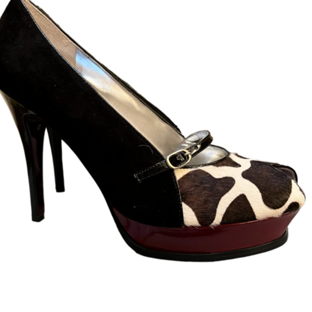 Guess by Narciano Hair on hide print heels 8M